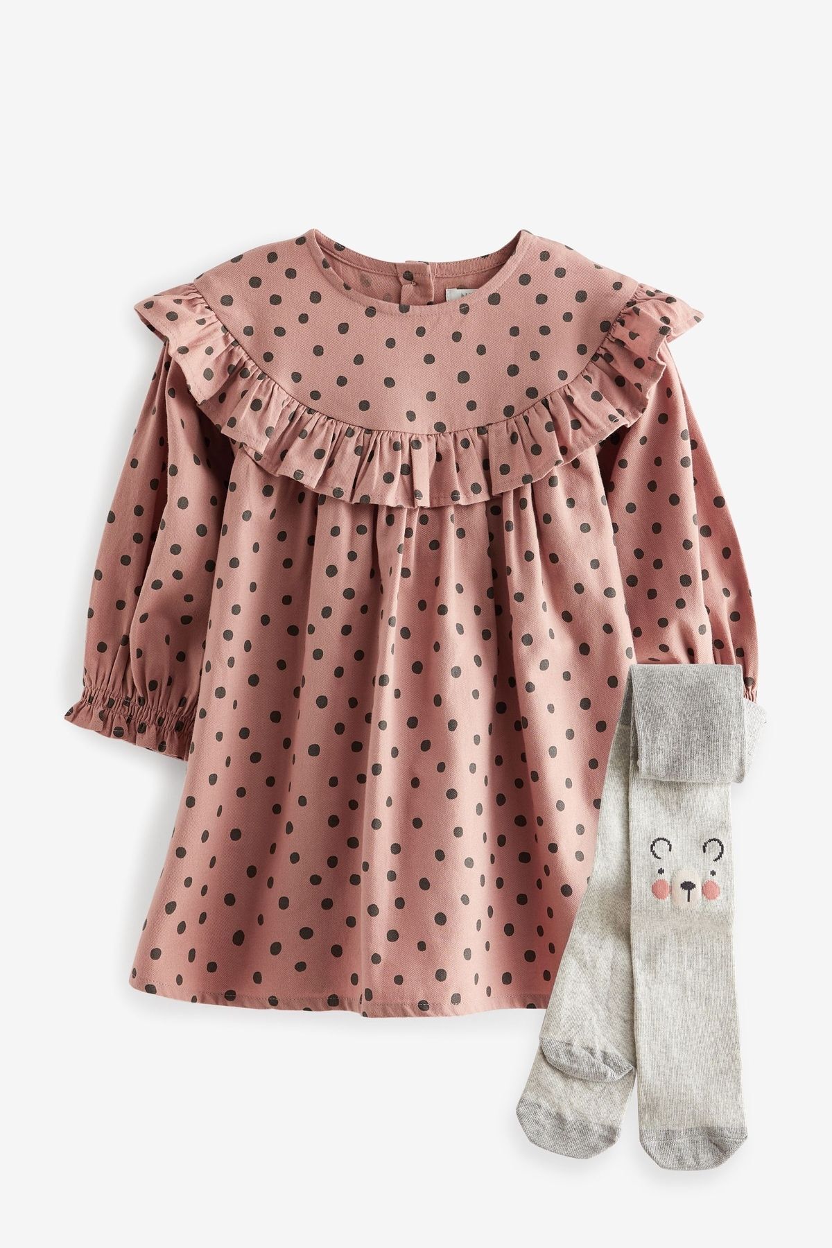 Next Baby % 100 Pamuklu Pembe Puantiye Desenli Elbise Kilotlu Çorap Set