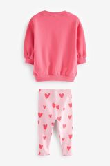 Next Baby Pamuklu Pembe Baskılı Sweatshirt Tayt Alt Üst Takım