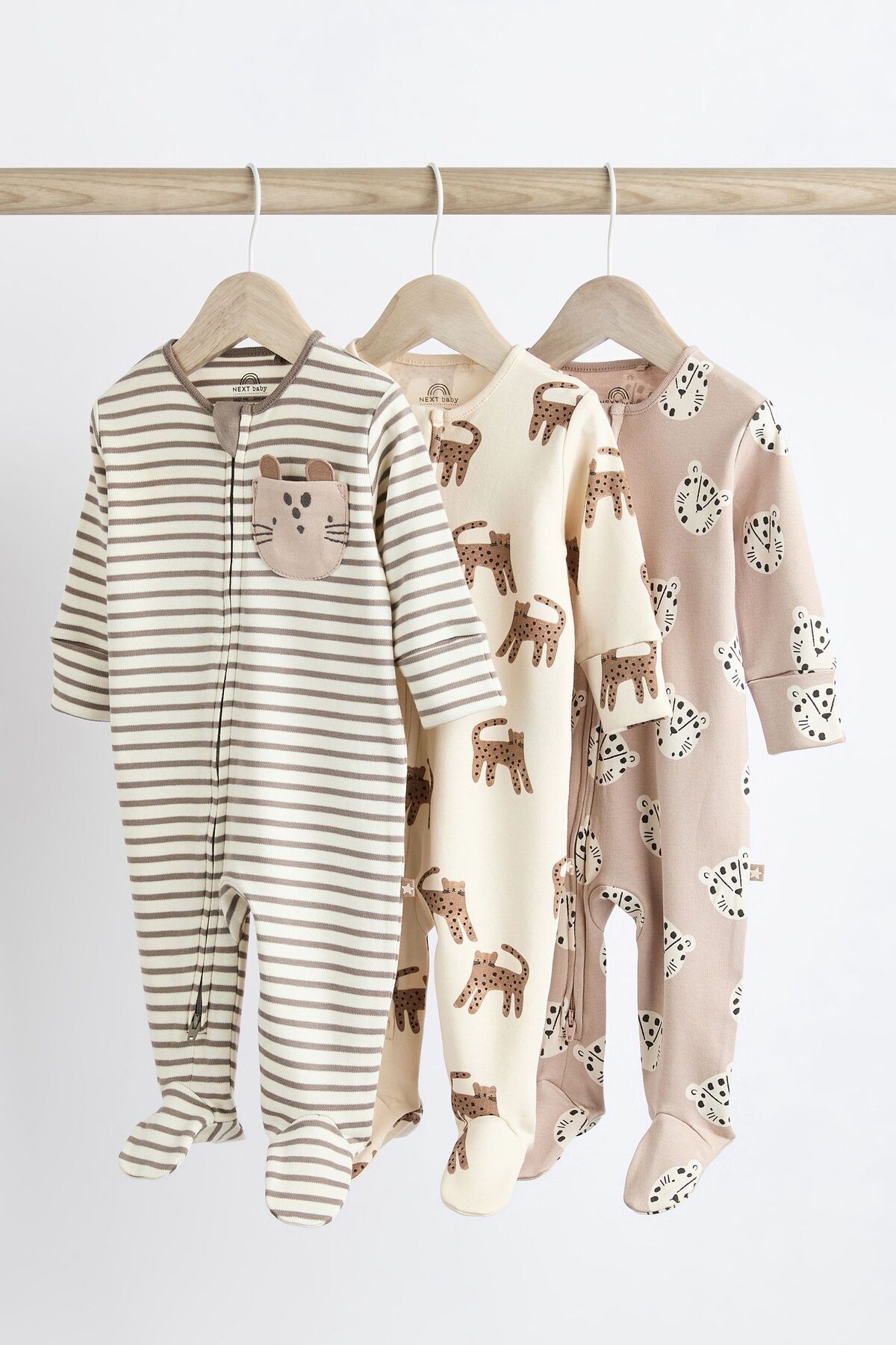 Next Baby % 100 Pamuklu Krem Animal 3’lü Tulum Set