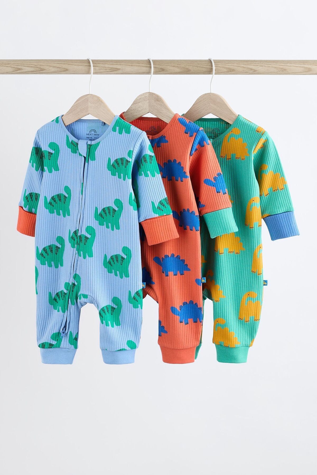 Next Baby % 100 Pamuklu Parlak Dino Desenli 3’lü Tulum Set