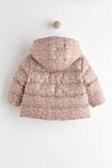 Next Baby Pembe Çiçek Desenli Polar Astarlı Su Geçirmez Kapüşonlu Mont