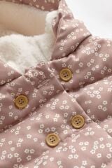 Next Baby Pembe Çiçek Desenli Polar Astarlı Su Geçirmez Kapüşonlu Mont