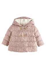 Next Baby Pembe Çiçek Desenli Polar Astarlı Su Geçirmez Kapüşonlu Mont