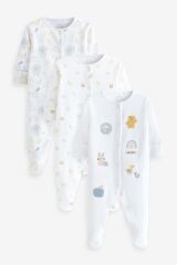 Next Baby % 100 Pamuklu Beyaz Hayvan Desenli 3’lü Tulum Set