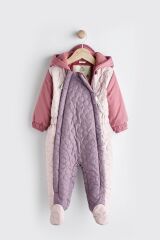 Next Baby Lila Mor Renk Bloklu Polar Astarlı Kapitone Astronot Tulum