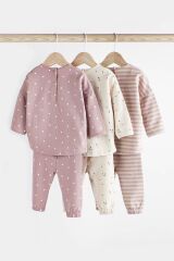 Next Baby % 100 Pamuklu Pembe Puantiye Şerit Desenli 3’lü Alt Üst Takım