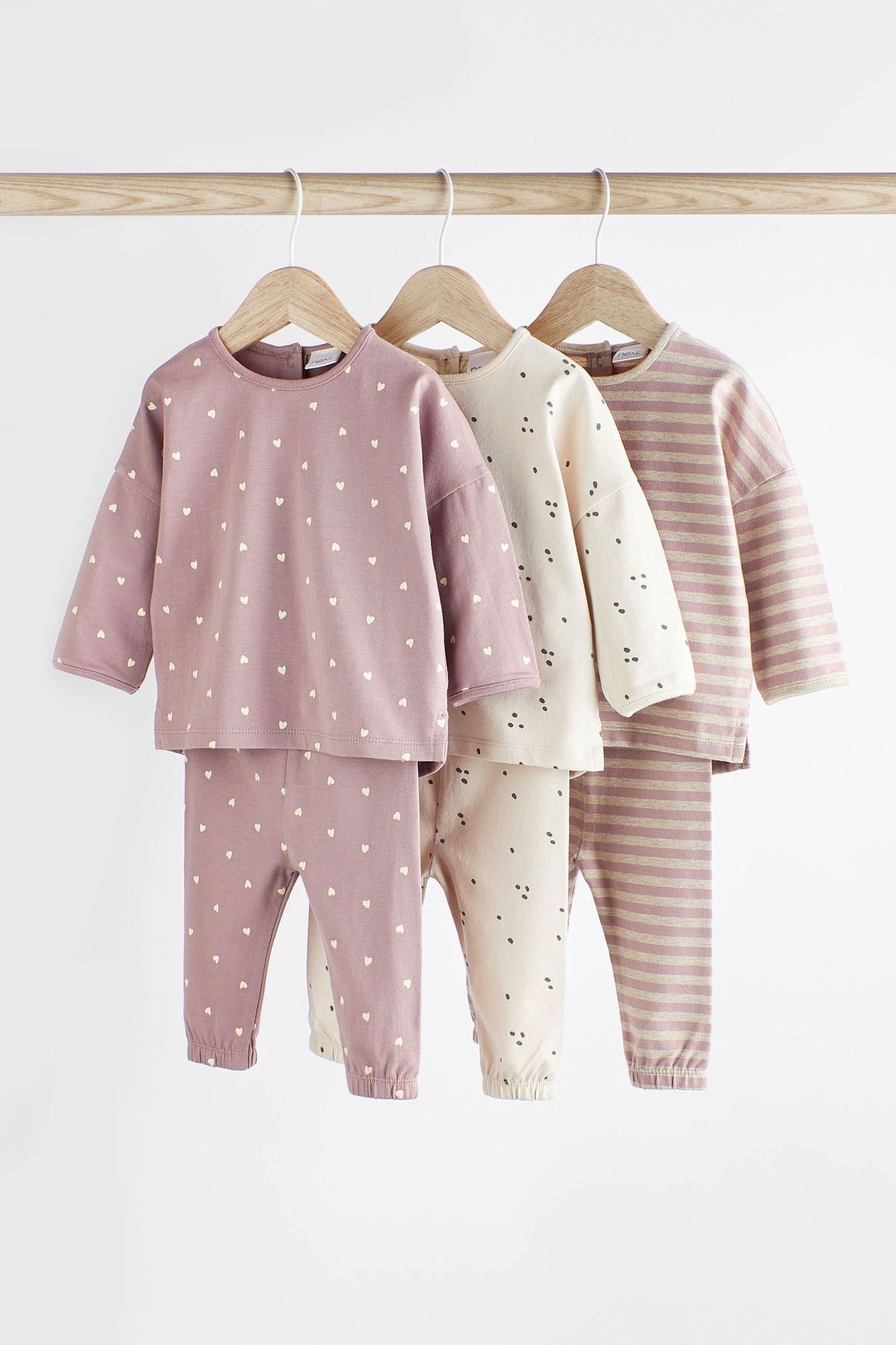Next Baby % 100 Pamuklu Pembe Puantiye Şerit Desenli 3’lü Alt Üst Takım