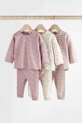 Next Baby % 100 Pamuklu Pembe Puantiye Şerit Desenli 3’lü Alt Üst Takım