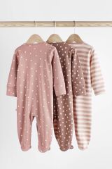 Next Baby % 100 Pamuklu Kahverengi Puantiyeli 3’lü Tulum Set