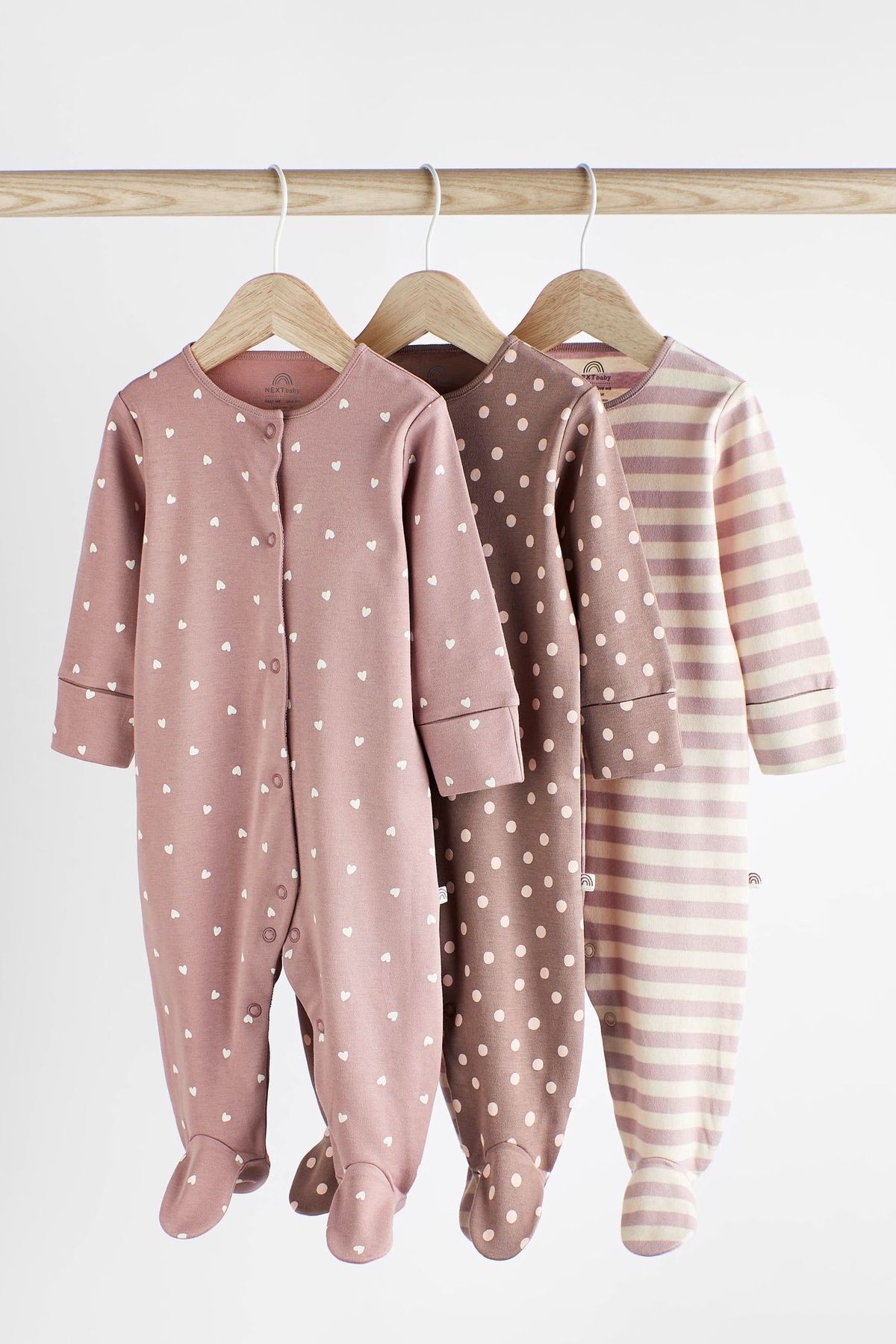 Next Baby % 100 Pamuklu Kahverengi Puantiyeli 3’lü Tulum Set