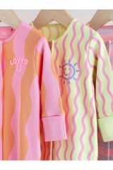 Next Baby %100 Pamuklu Pembe Baskılı 3'lü Tulum Set