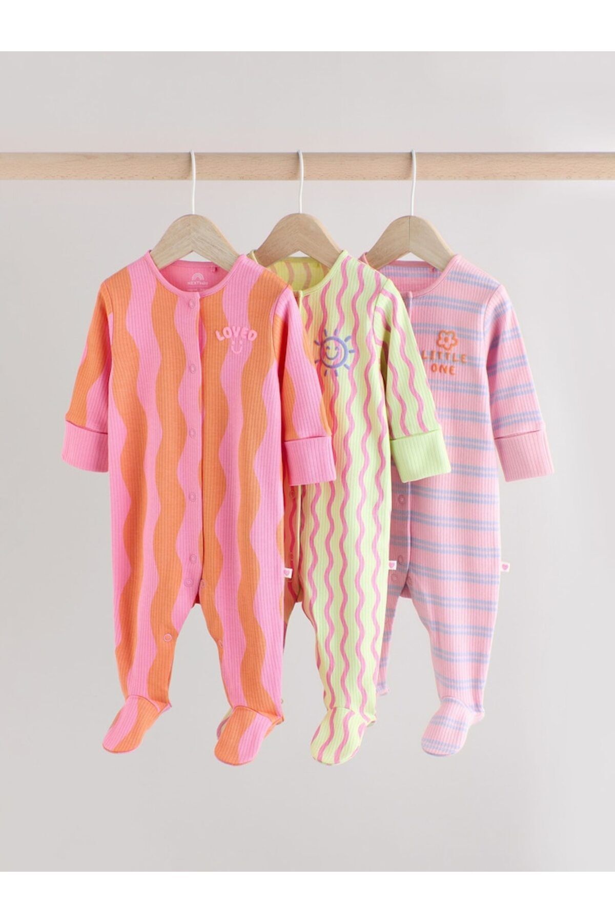 Next Baby %100 Pamuklu Pembe Baskılı 3'lü Tulum Set