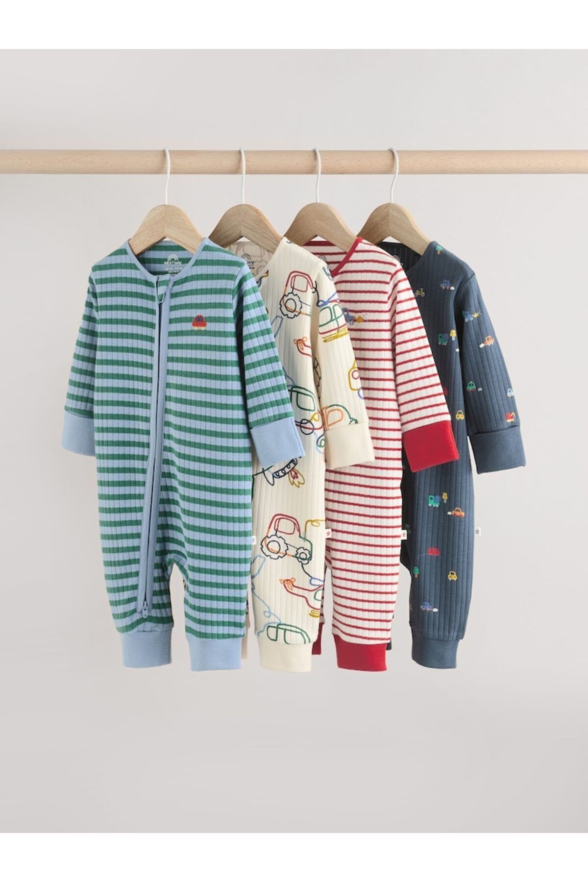 Next Baby 100 % Pamuklu Mavi - Bebek Transport Çift Yönlü Fermuarlı Ayaksız 4'lü Tulum Set