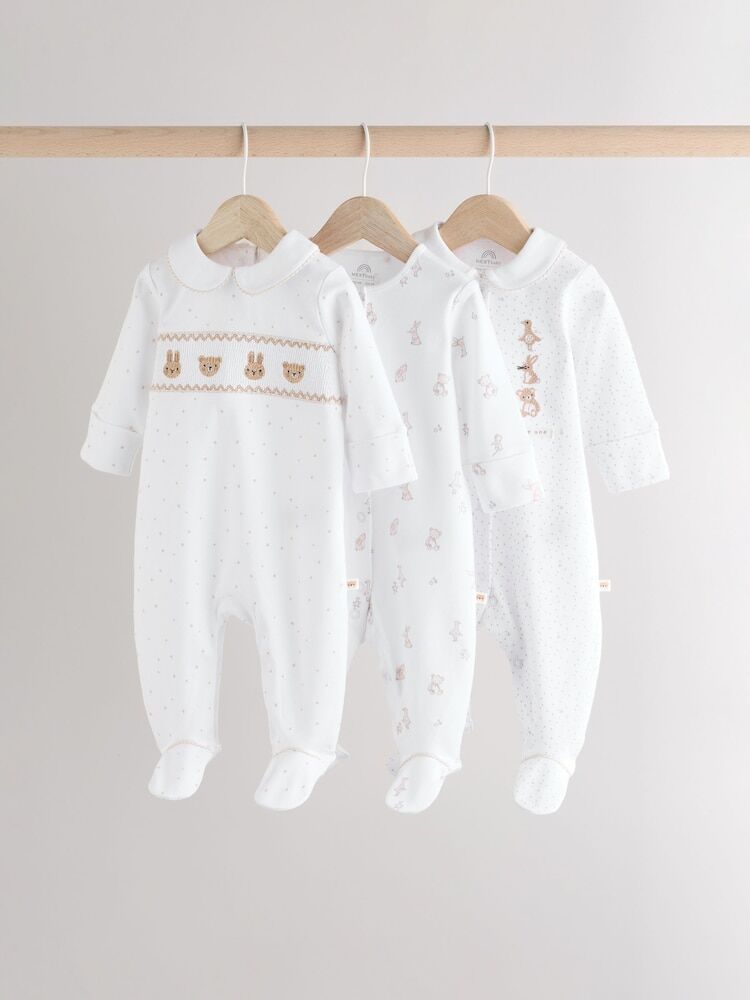 Next Baby Next Baby %100 Pamuklu Beyaz Hayvan Nakış Desenli 3'lü Tulum Set
