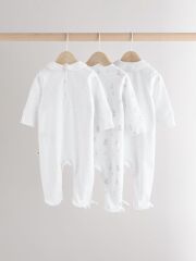 Next Baby Next Baby %100 Pamuklu Beyaz Hayvan Nakış Desenli 3'lü Tulum Set