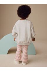 Next Baby Pamuklu Gri Pembe Baskılı Uzun Kollu Sweatshirt Tayt Alt Üst Takım