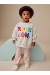Next Baby Pamuklu Gri Pembe Baskılı Uzun Kollu Sweatshirt Tayt Alt Üst Takım