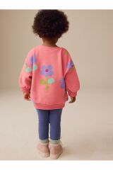 Next Baby Pamuklu  Pembe Çiçek Baskılı Uzun Kollu Sweatshirt Tayt Alt Üst Takım