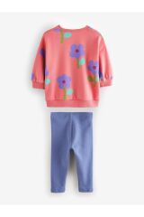 Next Baby Pamuklu  Pembe Çiçek Baskılı Uzun Kollu Sweatshirt Tayt Alt Üst Takım