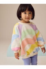 Next Baby Pamuklu  Pembe Gökkuşağı Desenli Uzun Kollu Sweatshirt Tayt Alt Üst Takım