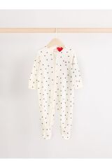 Next Baby %100 Pamuklu Beyaz Kırmızı Kalp Desenli 3'lü Tulum Set
