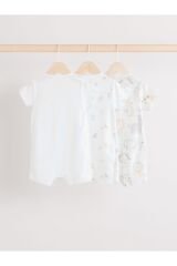 Next Baby %100 Pamuklu Beyaz Animal Desenli 3'lü Romper Set