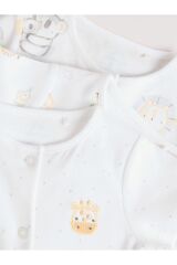 Next Baby %100 Pamuklu Beyaz Animal Desenli 3'lü Romper Set