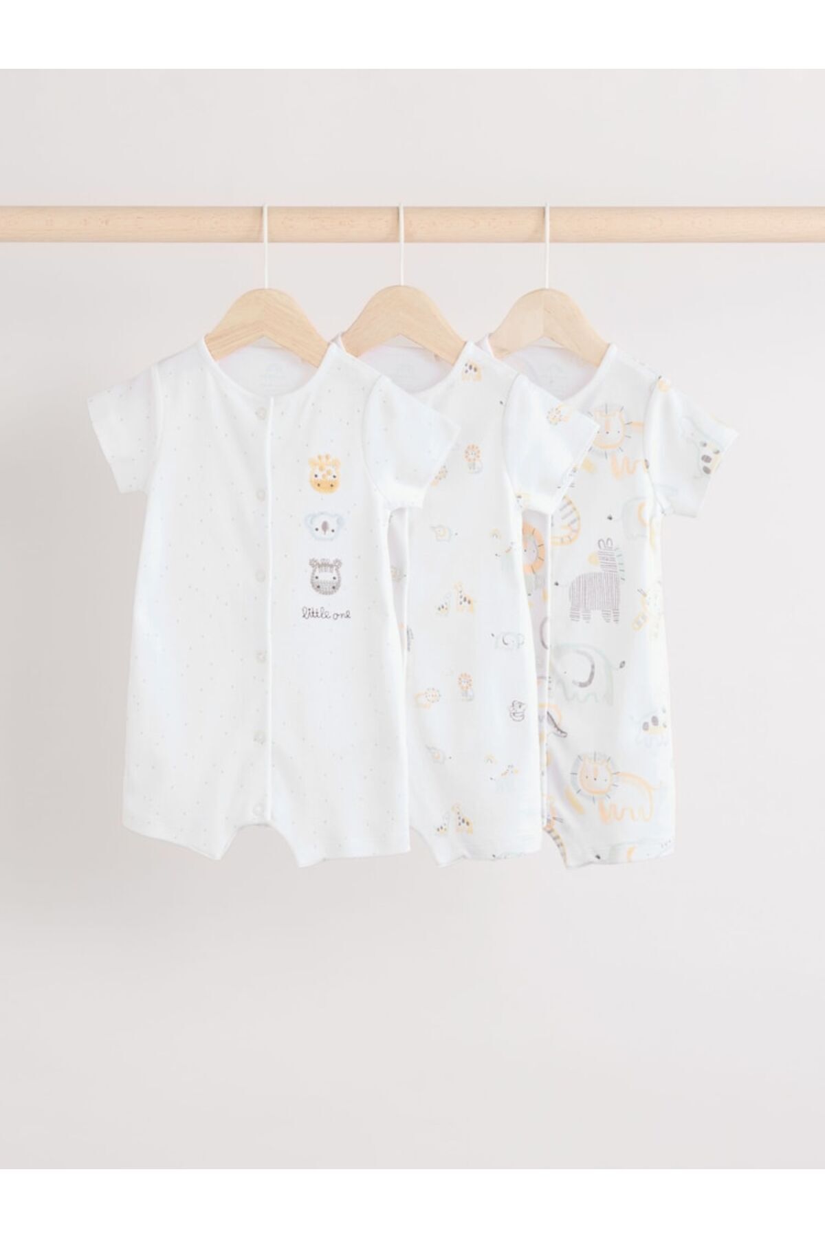 Next Baby %100 Pamuklu Beyaz Animal Desenli 3'lü Romper Set