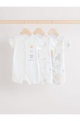 Next Baby %100 Pamuklu Beyaz Animal Desenli 3'lü Romper Set