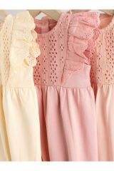 Next Baby %100 Pamuklu Krem Pembe Fırfır Kol Dantel Detaylı 3'lü Romper Set