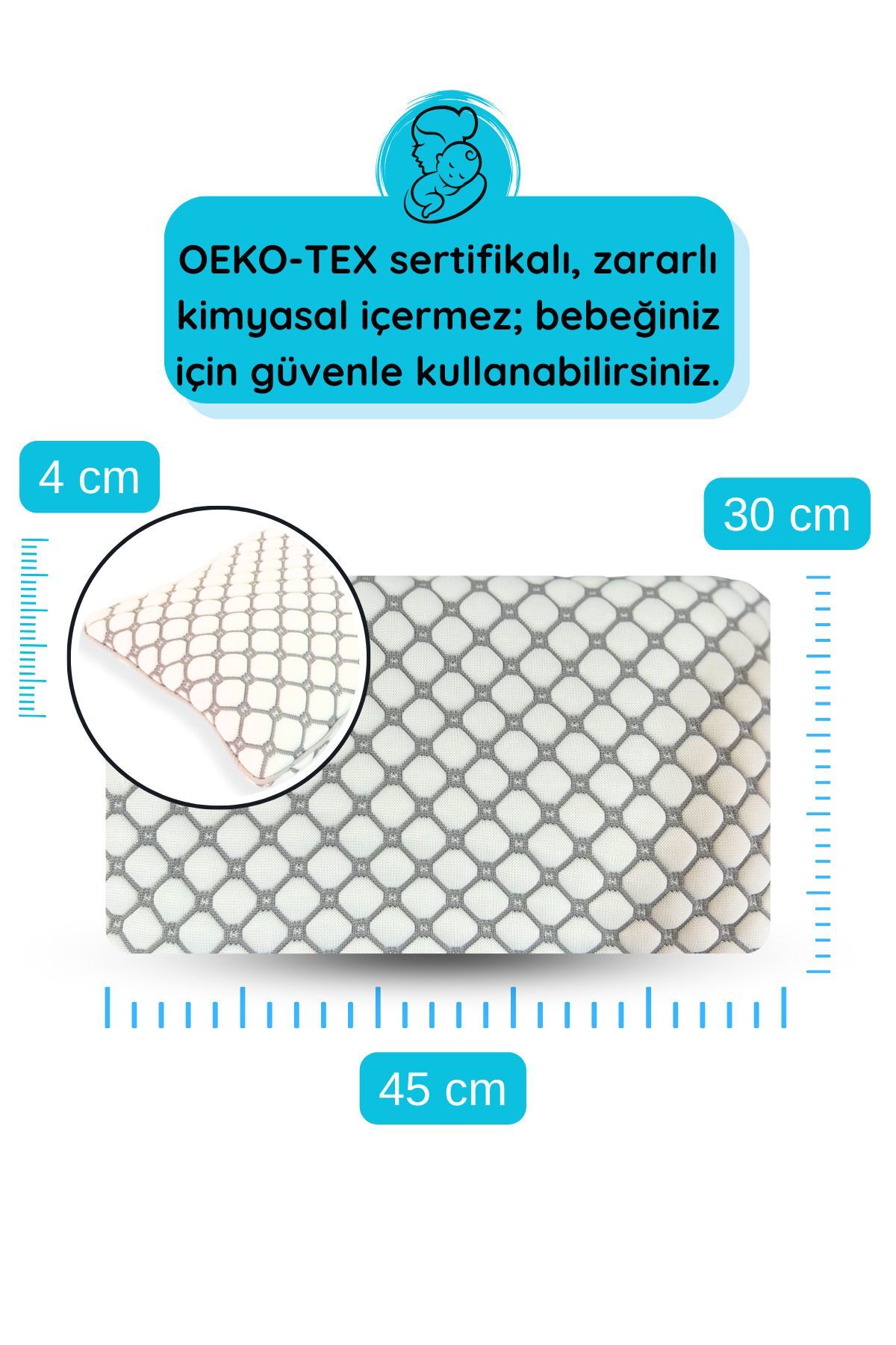 Next Baby Iceberg Terletmeyen Bebek Yastığı, 3D Yüzey Serinletici Yumuşak Bebek Yastığı