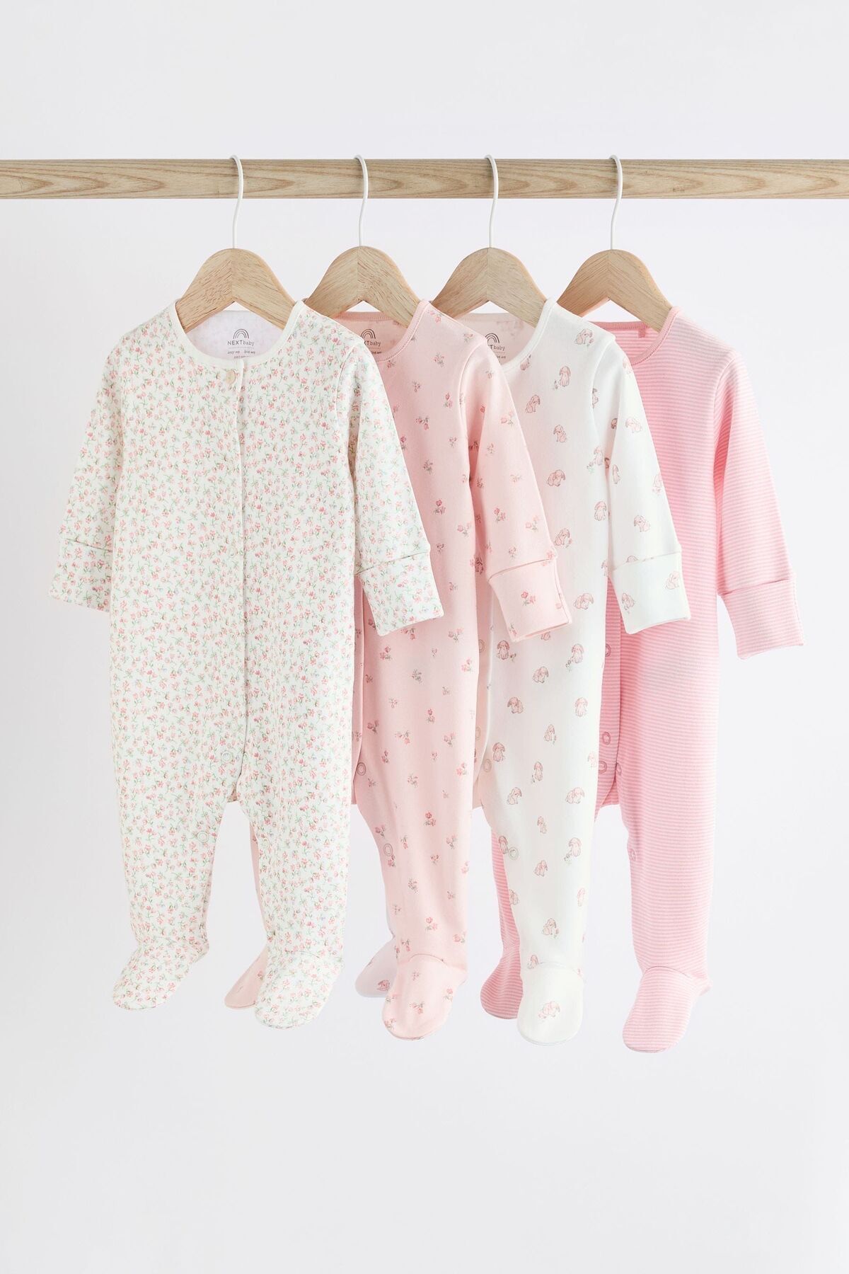 Next Baby % 100 Pamuklu Pembe Çiçek Desenli 4’lü Tulum Set