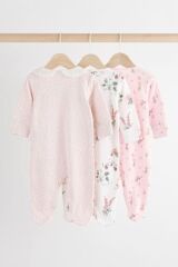 Next Baby % 100 Pamuklu Pembe Çiçek Desenli Dantel Yaka 3'lü Tulum Set
