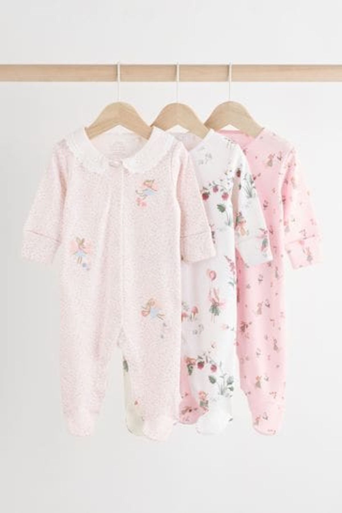Next Baby % 100 Pamuklu Pembe Çiçek Desenli Dantel Yaka 3'lü Tulum Set