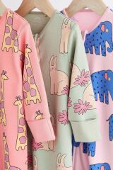 Next Baby % 100 Pamuklu Pembe Hayvan Desenli 3’lü Tulum Set