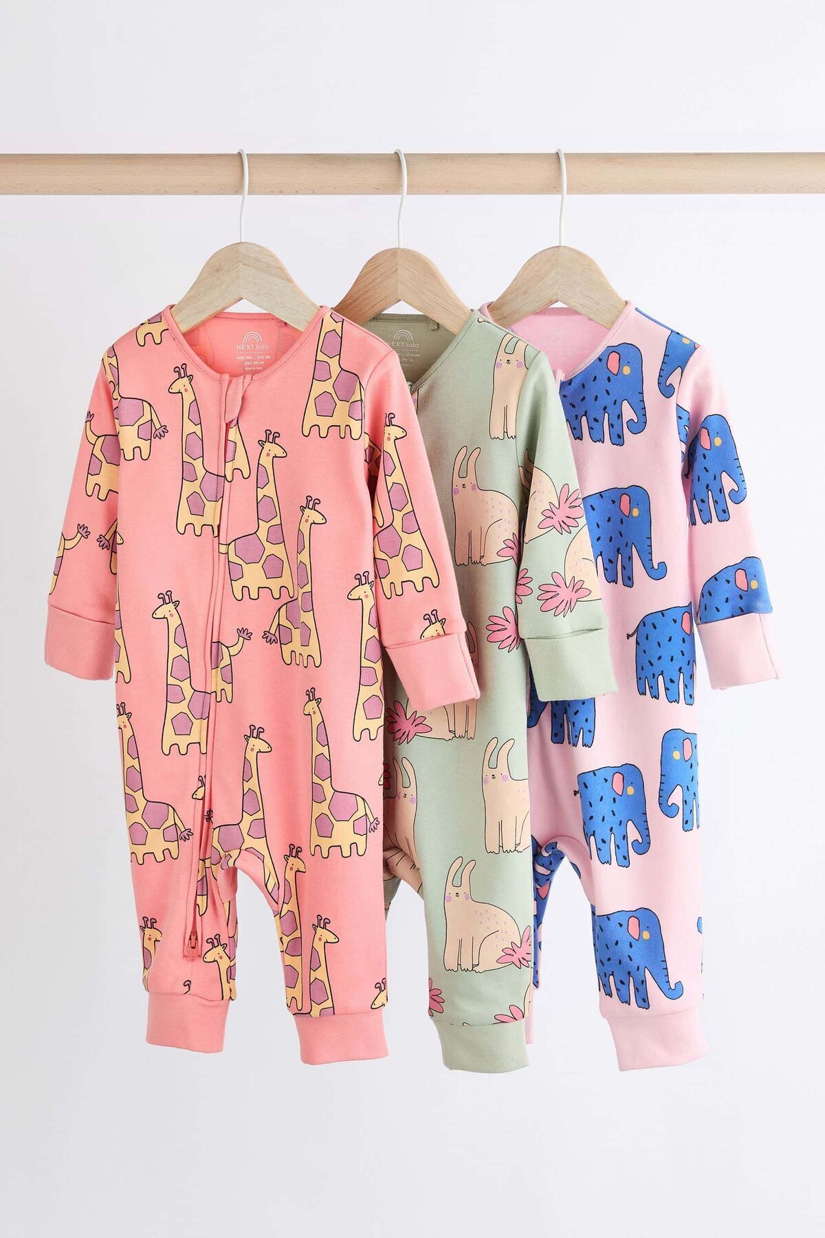 Next Baby % 100 Pamuklu Pembe Hayvan Desenli 3’lü Tulum Set