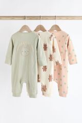 Next Baby % 100 Pamuklu Adaçayı Yeşili Tavşan Desenli 3’lü Tulum Set