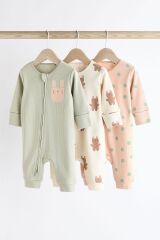 Next Baby % 100 Pamuklu Adaçayı Yeşili Tavşan Desenli 3’lü Tulum Set
