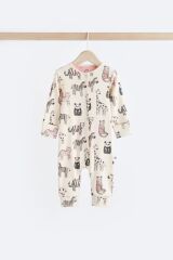 Next Baby %100 Pamuklu Krem Hayvan Desenli 4'lü Tulum Set