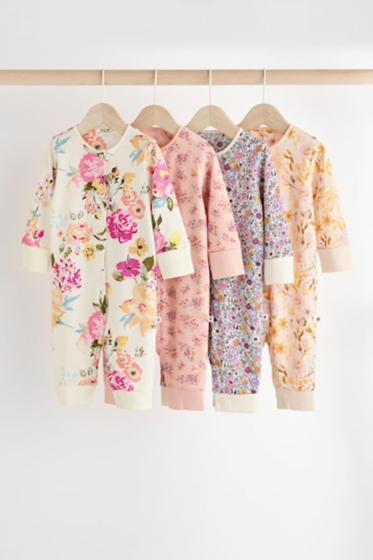 Next Baby %100 Pamuklu Turuncu Çiçekli Desenli 4'lü Tulum Set