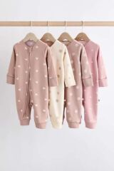 Next Baby % 100 Pamuklu Pembe Kahve Kalp Desenli 4'lü Tulum Set