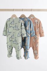 Next Baby % 100 Pamuklu Yeşil Mavi Kahve Hayvan Desenli 3’lü Tulum Set