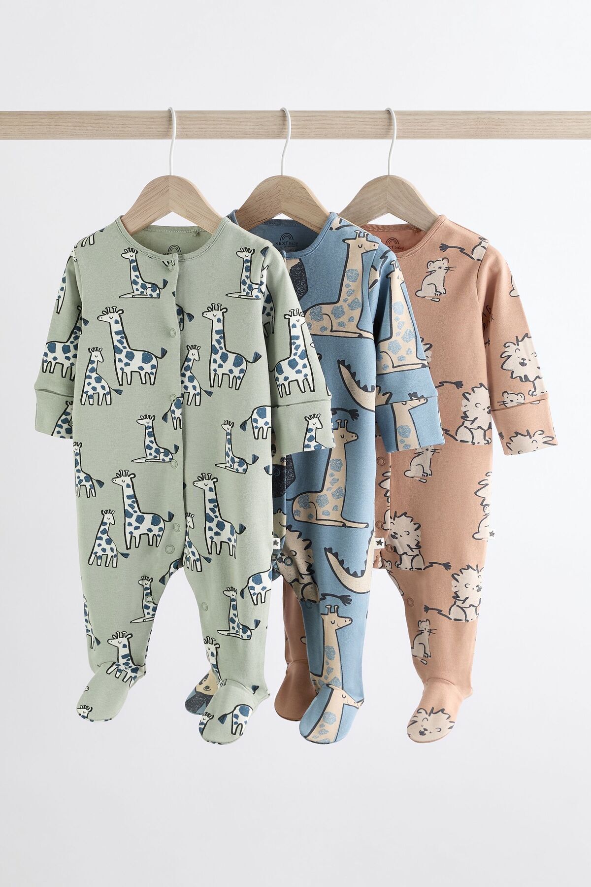 Next Baby % 100 Pamuklu Yeşil Mavi Kahve Hayvan Desenli 3’lü Tulum Set