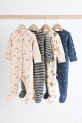 Next Baby % 100 Pamuklu Krem Mavi Uzay Temalı 4'lü Tulum Set