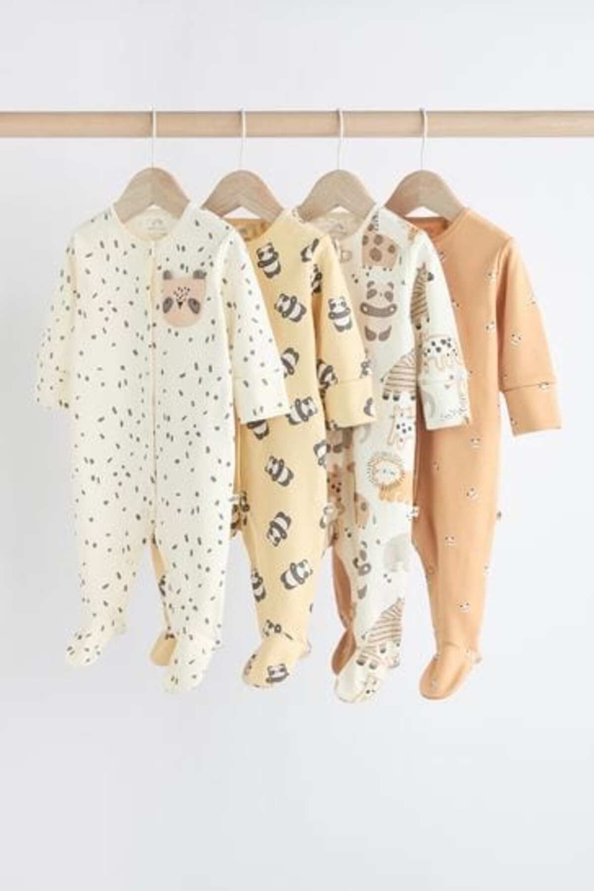 Next Baby % 100 Pamuklu Krem Animal 4'lü Tulum Set