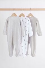 Next Baby % 100 Pamuklu Gri Ayı Desenli 3’lü Tulum Set