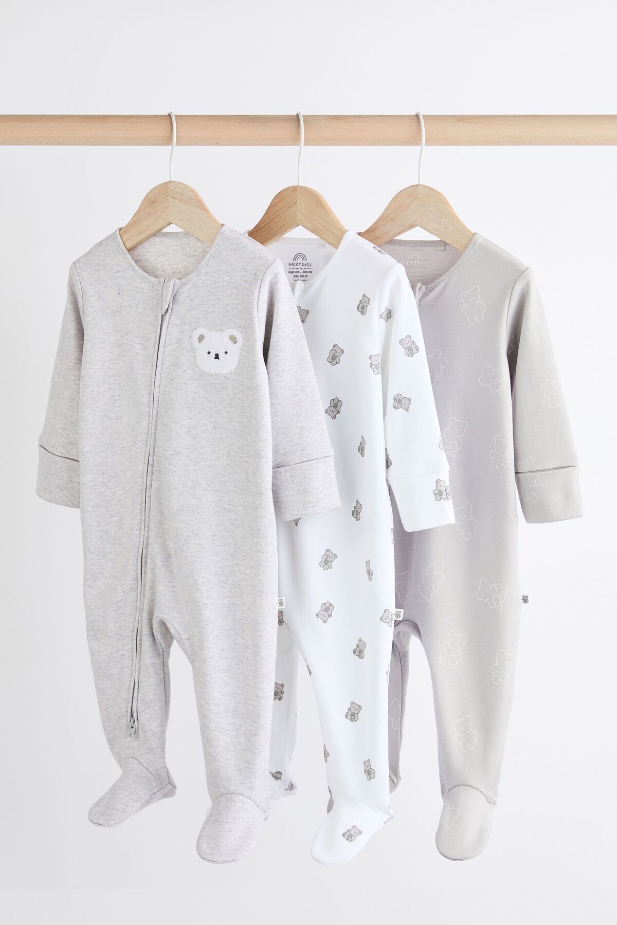Next Baby % 100 Pamuklu Gri Ayı Desenli 3’lü Tulum Set