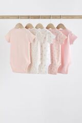 Next Baby % 100 Pamuklu Pembe Çiçek Desenli Kısa Kollu 5'li Body Zıbın Set