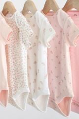 Next Baby % 100 Pamuklu Pembe Çiçek Desenli Kısa Kollu 5'li Body Zıbın Set