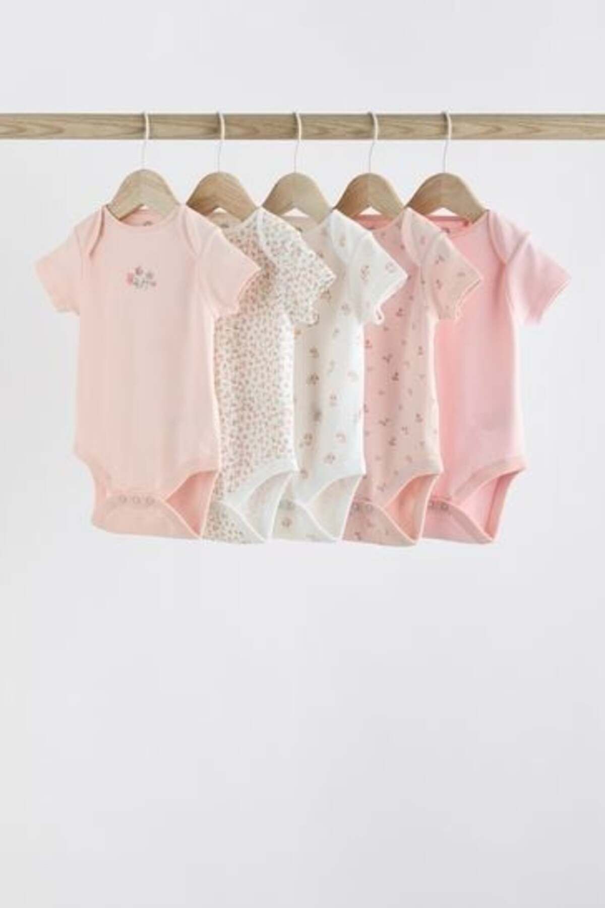 Next Baby % 100 Pamuklu Pembe Çiçek Desenli Kısa Kollu 5'li Body Zıbın Set
